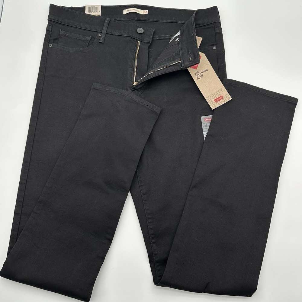 Levi Strauss Co 312 Shaping Slim Jeans Black Dark Wash Womens 32x34 Mid-Rise NWT